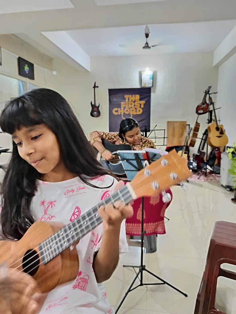 students during music class
